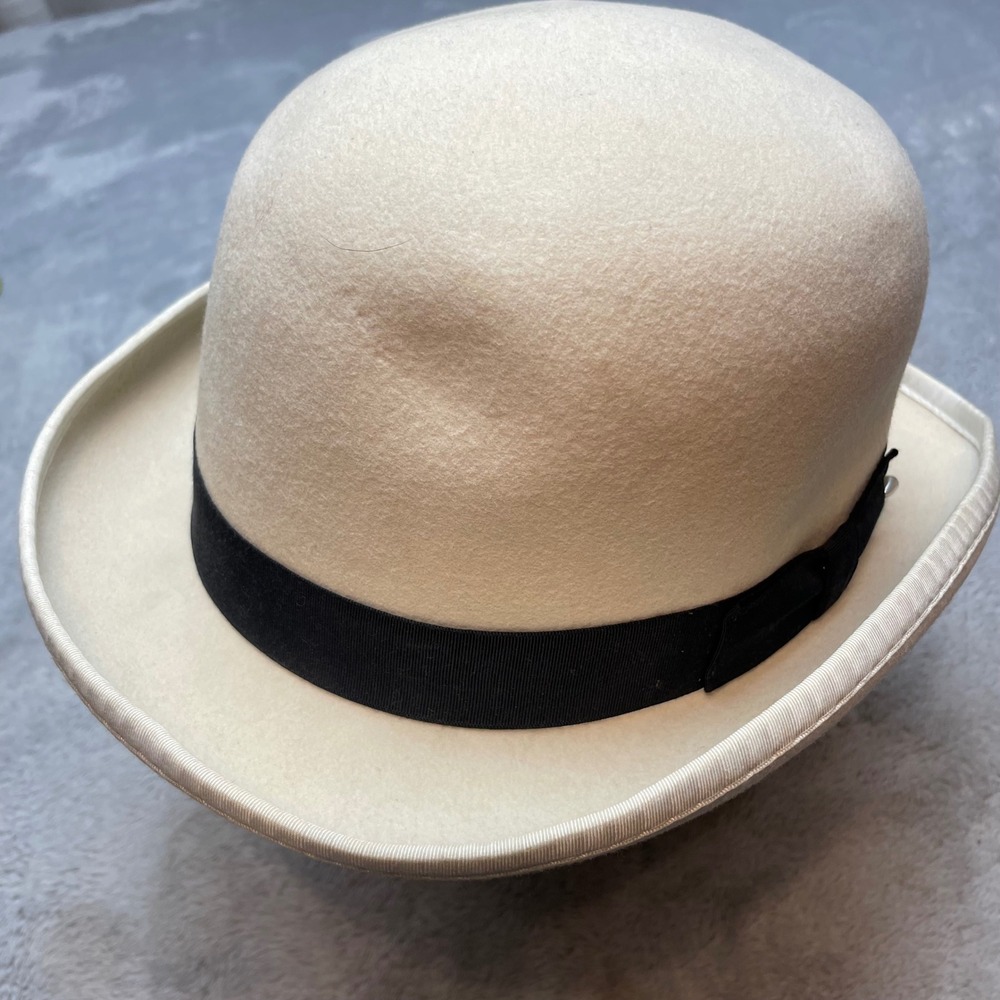 Vintage Dorfman Pacific Mens Wool Bowler Hat Size XL Cream Derby Steampunk USA